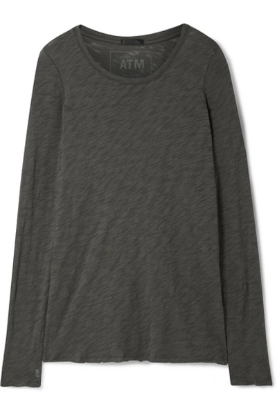 Atm Anthony Thomas Melillo Distressed Slub Cotton-jersey Top In Dark Gray