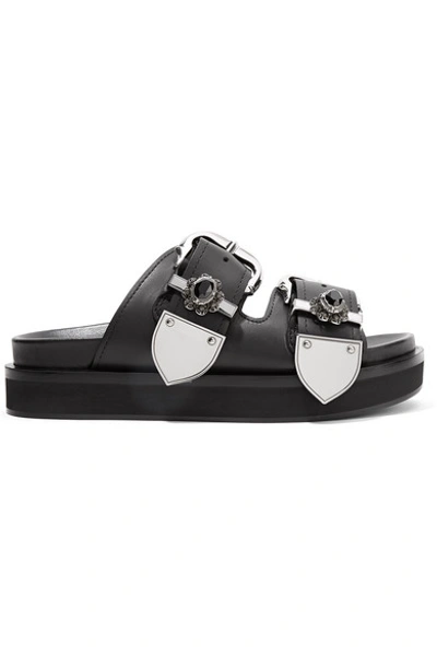 Alexander Mcqueen Embellished Leather Slides In Black