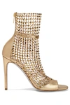RENÉ CAOVILLA CRYSTAL-EMBELLISHED MESH AND METALLIC LEATHER SANDALS