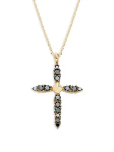 Suzanne Kalan 18k Yellow Gold & Black Diamond Mini Cross Pendant Necklace