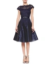 RICKIE FREEMAN FOR TERI JON CAP-SLEEVE LACE TAFFETA SHIRTDRESS,PROD147990082