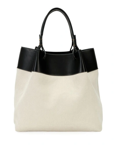 Bottega Veneta Quad Leather-trimmed Canvas Tote Bag In Neutrals