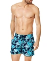Vilebrequin Men's Moorise Turtle-and-flower Print Swim Trunks In Bleu Marine
