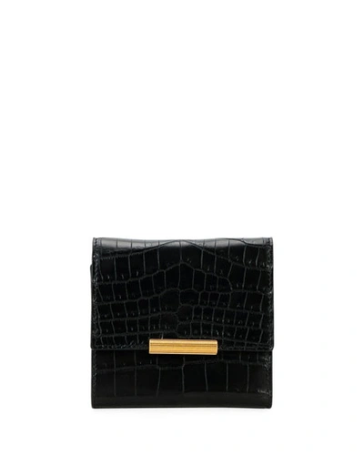 Bottega Veneta Mini Soft Alligator Flap Wallet In Black/gold
