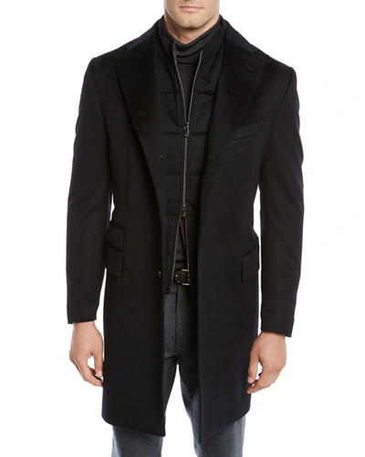 Corneliani Id Wool Topcoat With Zip-out Bib In Black