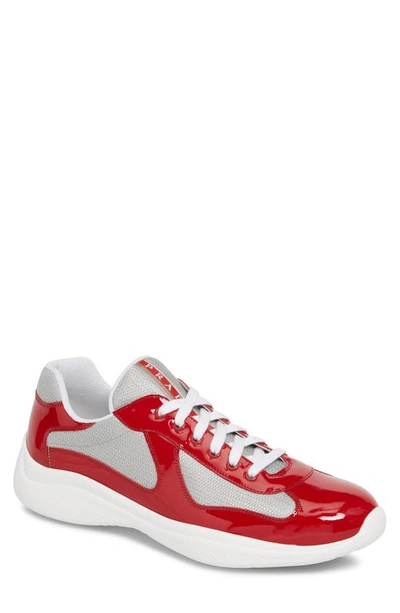 Prada Low Contrasting Panel Trainers In Red