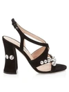 MIU MIU Crystal-Embellished Metallic Leather Curved-Heel Sandals