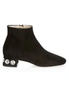 MIU MIU WOMEN'S JEWELLED SUEDE ANKLE BOOTS,0400011049325
