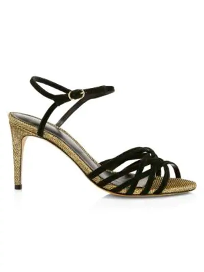 Alexandre Birman Berthe Metallic Lizard-embossed & Suede Sandals In Black