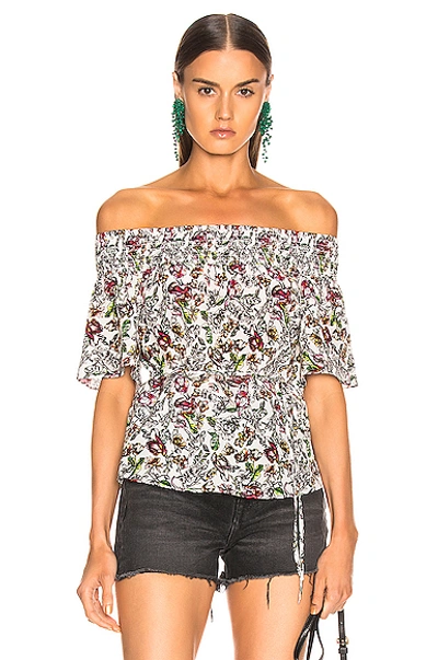 L Agence L'agence Lucia Off Shoulder Smocked Blouse In Multi In Ivory Multi Floral