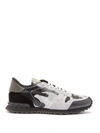 Valentino Garavani Rockrunner Camouflage Leather And Suede Trainers In Black