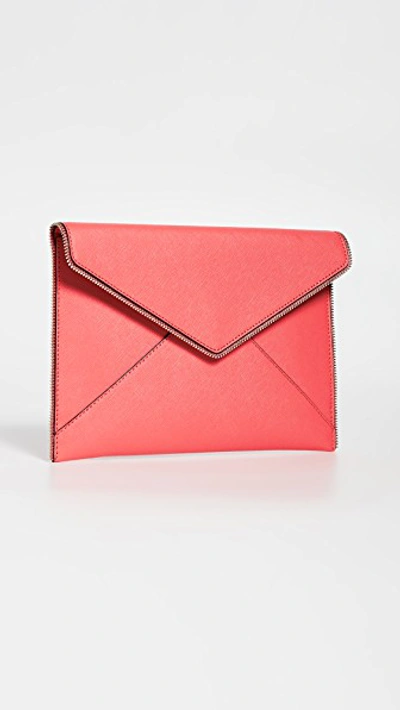Rebecca Minkoff Leo Leather Envelope Clutch In Grapefruit/silver