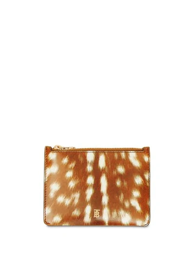 Burberry Deer Print Leather Coin Case In Brown