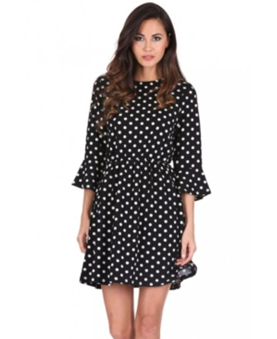 Ax Paris Polka Dot Long Sleeve Skater Dress In Black