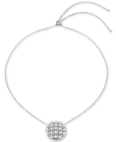 Majorica Silver-tone Imitation Pearl Lattice 25" Slider Pendant Necklace In White