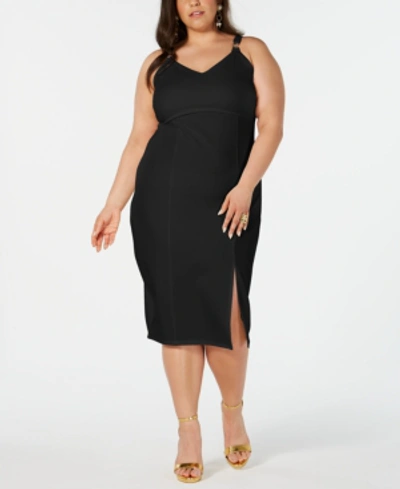 Almost Famous Trendy Plus Size Slit-front Sheath Dress In Black