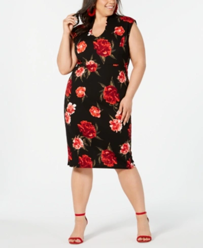 Almost Famous Trendy Plus Size Printed Sheath Dress In Black/red Floral