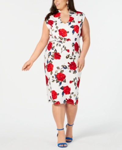 Almost Famous Trendy Plus Size Printed Sheath Dress In Cream/red Floral