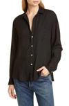 Frank & Eileen Barry Long-sleeve Button-down Frayed-hem Shirt In Black Modal