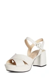 Prada Crocodile-print Crisscross Sandals In White Croc