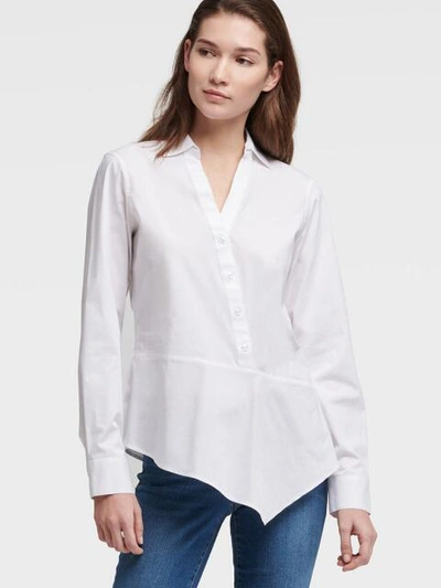 Dkny Asymmetrical-hem Collared Shirt In White