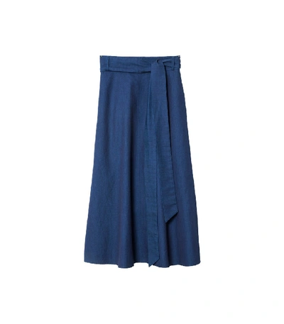 Tibi Lightweight Denim Wrap Skirt In Perfect Denim Blue
