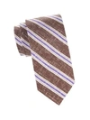 Isaia Stripe Silk Tie In Brown Purple