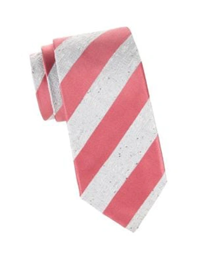 Isaia Textured Stripe Silk Tie In Red Grey