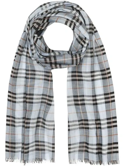 Burberry Vintage Check Lightweight Wool Silk Scarf In Grey