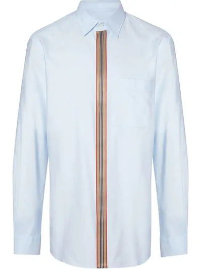 Burberry Icon Stripe Detail Stretch Cotton Poplin Shirt In Pale Blue