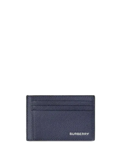 Burberry Grainy Leather Money Clip Card Case In Blue