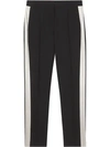 BURBERRY STRAIGHT FIT SILK STRIPE WOOL TAILORED TROUSERS