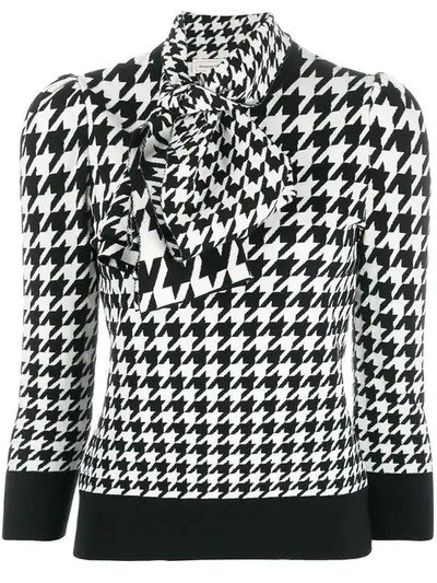 Alexander Mcqueen Bow-detailed Houndstooth Wool-blend Jumper In White