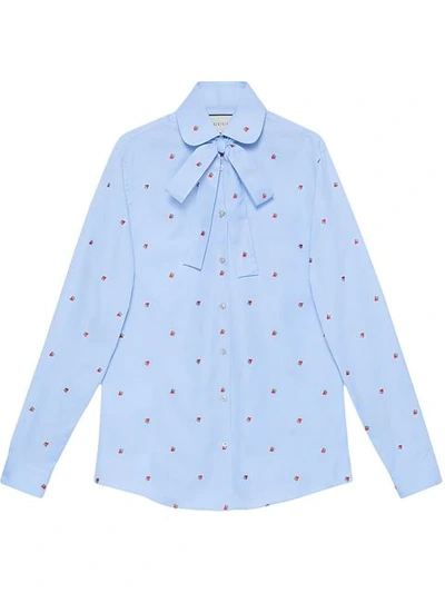 Gucci Strawberry Fil Coupe Tie-neck Blouse In Blue