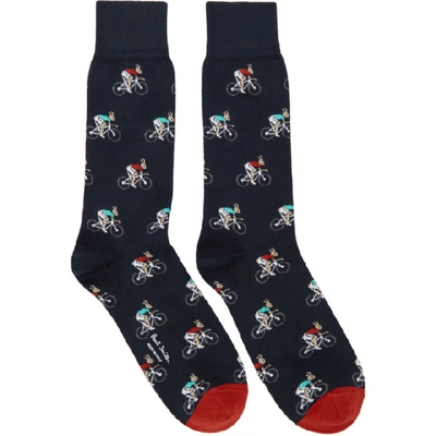 Paul Smith Cycling Rabbit Cotton-blend Socks In 47 Navy