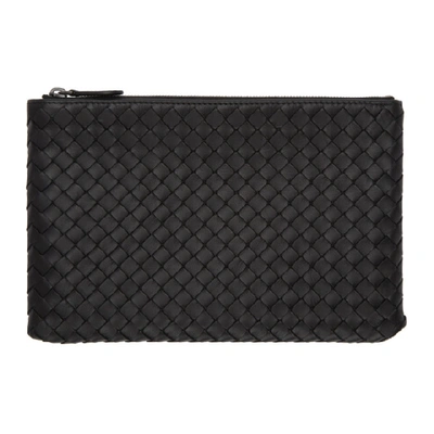 Bottega Veneta Medium Intrecciato Leather Clutch In Black