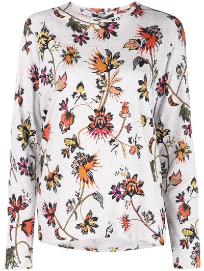 Derek Lam Long-sleeve Indian Floral Print T-shirt In Grey