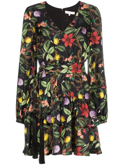 Borgo De Nor Olivia Tropical-print Tie-waist Silk Mini Dress In Multicoloured