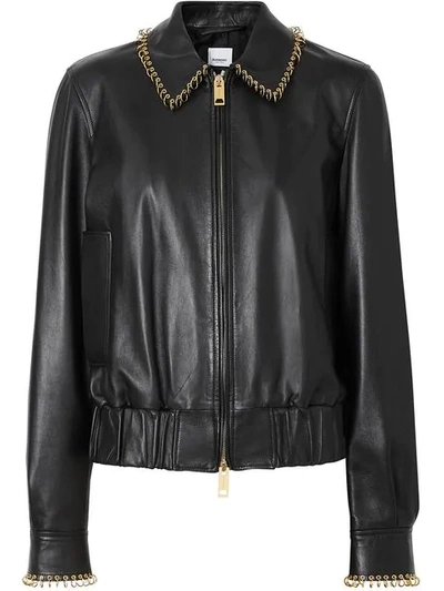 Burberry Ring-trimmed Leather Aviator Jacket In Black