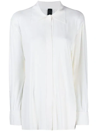 Norma Kamali Ivory White Concealed Button Shirt In Beige