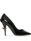 BURBERRY D-RING DETAIL PATENT LEATHER SQUARE-TOE PUMPS