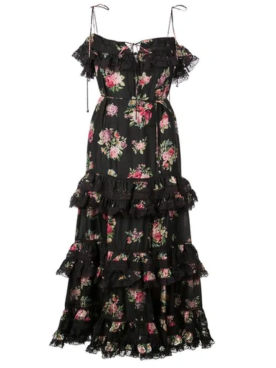 Zimmermann Honour Lace-trimmed Tiered Floral-print Silk Dress In Multi