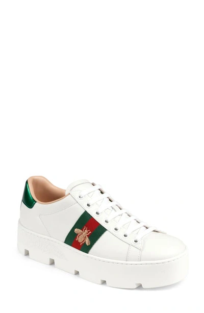 Gucci New Ace Platform Trainer In White,multi-colour