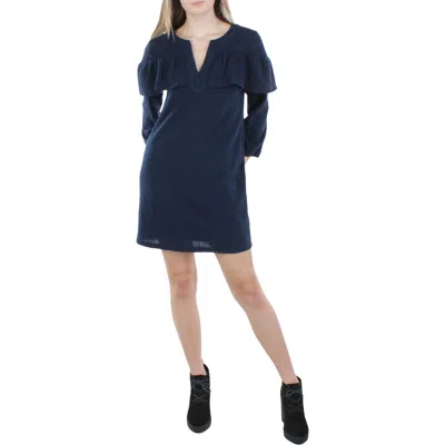 19 Cooper Womens Knit Ruffled Sweaterdress In Blue