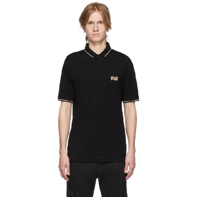 Dolce & Gabbana Dolce And Gabbana Black Logo Polo In N0000 Black