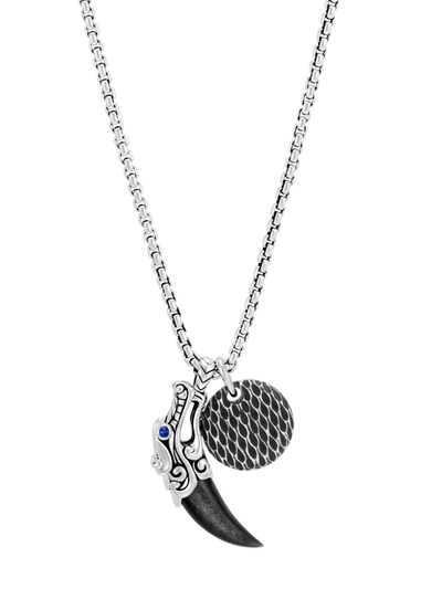 John Hardy Sterling Silver Legends Naga Silver Sheen Obsidian Charm Necklace With Blue Sapphire Eyes, 26 In Metallic