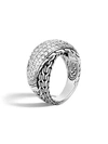 JOHN HARDY SILVER AND DIAMOND PAVE CLASSIC CHAIN OVERLAPPING RING