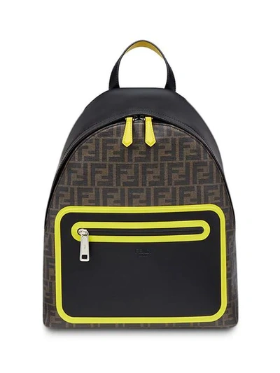Fendi Men's Ff Logo Neon Leather Backpack In Black