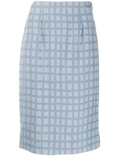 Pre-owned Jean Louis Scherrer Vintage 1990's Check Fitted Skirt In Blue