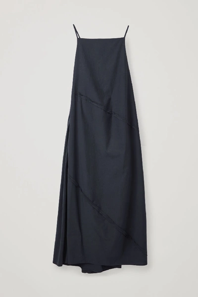 Cos Voluminous Dress With Tie Back In Blue